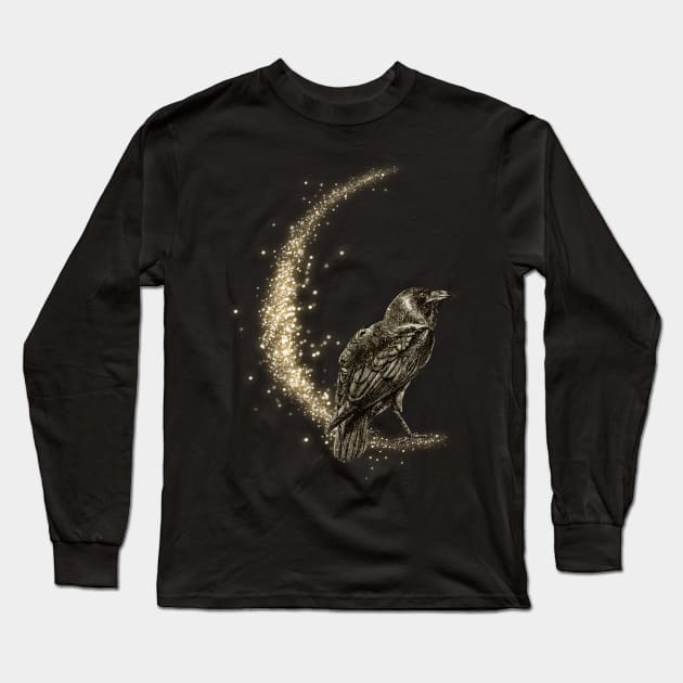 Raven Spirit Animal - Pagan Moon Long Sleeve T-Shirt by sharanarnoldart